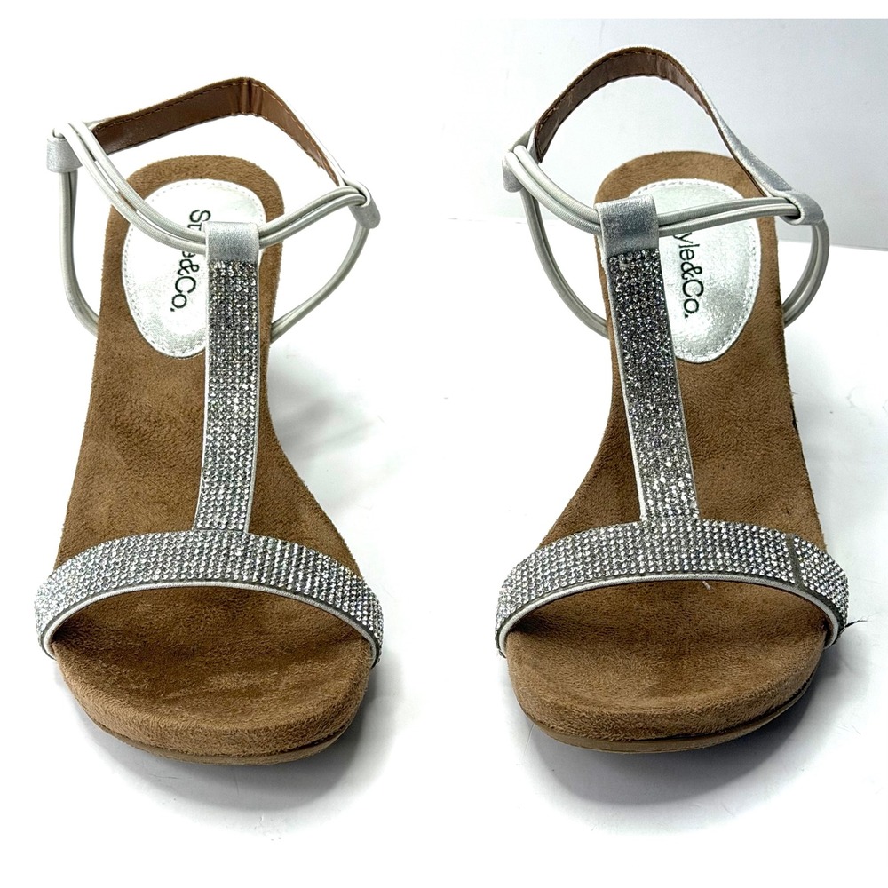 Style & Co Women's Mulan Embellished Wedge Sandals Powder Size 5.5M NWT/BOX